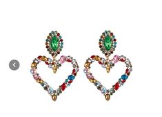 Multicolored heart earrings Glam Earrings, Large Statement Earrings, Party Kleidung, Crystal Dangle Earrings, Heart Dangle Earrings, Statement Drop Earrings, Colored Gems, Rhinestone Heart, Heart Shape Pendant