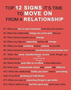 a red poster with the words top 12 signs it's time to move on from a