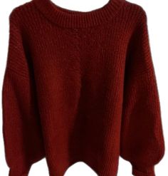 Oversized Red Soft Knit Tops, Oversized Soft Knit Red Tops, Trendy Red Soft Knit Sweater, Red Oversized Soft Knit Sweater, Red Oversized Crew Neck Sweater, Oversized Burgundy Long Sleeve Sweater, Oversized Long Sleeve Burgundy Sweater, Cozy Red Chunky Knit Top, Cozy Chunky Knit Red Tops