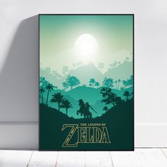 the legend of zelda poster is displayed on a wall