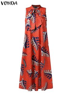 Elevate your summer wardrobe with the Plus Size 5XL VONDA Bohemian Maxi Dress, a perfect blend of comfort and style. This sleeveless maxi dress exudes a laid-back charm with its loose and casual silhouette, making it an ideal choice for a day at the beach or a casual summer outing. The floral print adds a touch of femininity, while the bow tie detail enhances the dress's overall appeal, bringing a subtle yet alluring element to your look.Crafted with the utmost attention to quality and design, t Sundress Summer, Bohemian Maxi, Middle Age Fashion, Bohemian Summer, Summer Soiree, Bohemian Maxi Dress, Sleeveless Dress Summer, Maxi Robes, Summer Maxi