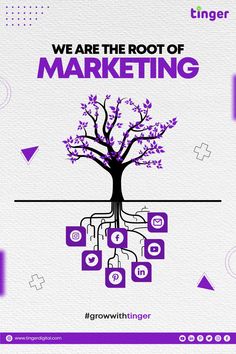 a tree with the words, we are the root of marketing on top of it