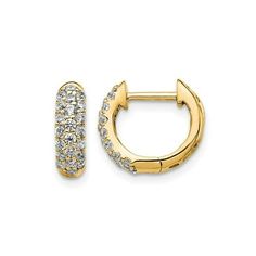 Set in shimmering polished 10 karat yellow gold, these round hinged huggie hoop earrings flaunt a collection of striking diamonds 1/2 carat (ctw) set along the curved gold foundation. A real crowd favorite. 1/2 Carat (ctw) Diamond Hoop Earrings in 10K Yellow Gold Size: one size.  Gender: female.  Age Group: adult. Diamond Hoop Earrings, Huggie Hoop Earrings, 2 Carat, Buy 1, Gender Female, Womens Watches, Women's Earrings, Age Group, Jewelry Watches