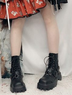 The length of the boots does not include heels.   	 		 			Size 			34 			35 			36 			37 			38 			39 			40 		 		 			Foot Length 			22 			22.5 			23 			23.5 			24 			24.5 			25 		 		 			Heel 			5 			5 			5 			5 			5 			5 			5 		 		 			Length 			15 			15 			15 			15 			15 			15 			15 High Ankle Punk Martin Boots, Grunge Boots With Round Toe, Gothic Moto Boots With Round Toe, Gothic Boots With Buckle Closure And Round Toe, Gothic Lace-up Boots With Buckle Closure, Edgy Lace-up Boots With Buckle Closure, Chinese Style Shoes, Boots Martens, Punk Platform Boots