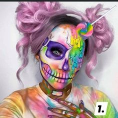 Beautiful Halloween Makeup, Halloween Makeup Sugar Skull, Creative Halloween Makeup, Halloweenský Makeup, Monster Makeup, Candy Makeup, Creepy Halloween Makeup, Cute Halloween Makeup, Face Art Makeup