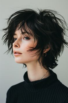 Short Fantasy Hair, Short Hair Ideas With Bangs, Short Haircut Ideas With Bangs, Ear Length Hair, Artsy Hair, Shag Cut, Androgynous Hair, Dyed Hair Inspiration, Asian Short Hair