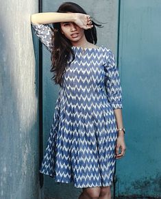 Ikkat Dresses Cotton Frocks, Ikat Dress Designs, Casual Cotton Dress, Cotton Short Dresses, Western Dresses For Women, Casual Frocks