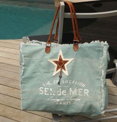 Sac XL jean bleached Beach Bag, Reusable Tote, Reusable Tote Bags, Bleach, Textiles, Tote Bag, Couture, Canvas