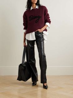 Partagée | Wish list de Oceane | NET-A-PORTER Script Letters, Mini Robes, Burgundy Sweater, Anine Bing, Ribbed Texture, Ribbed Knit Sweater