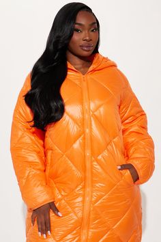 Available In Black, Olive, And Orange. Puffer Hooded Long Sleeve Nylon Quilted Pockets Fully Lined Face: 100% Nylon Back/Filling: 100% Polyester Imported | Everyday Swag Long Puffer in Orange size XS by Fashion Nova