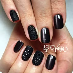 Black Nails With Black Rhinestones, Black Toenails, Nail Black, Cute Summer Nail Designs, Silver Glitter Nails, Black Acrylic Nails, January Nails, Nails Today, Cute Summer Nails