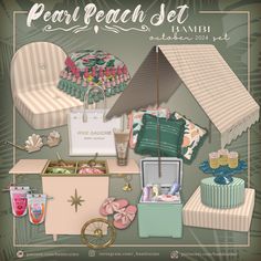 an image of a beach set with items for the summertime season in pastel colors