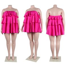 Solid Strapless Layer Ruffle Loose Cake Dresses Pink Ruffled Strapless Beach Dress, Pink Strapless Beach Dress With Ruffles, Pink Strapless Dress With Ruffles For Beach, Pink Ruffled Strapless Dress For Brunch, Tiered Strapless Dress With Ruffles For Vacation, Dress Cake, 1 Million, Cake, Dresses