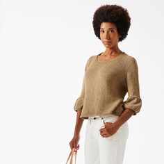 Dare we say it…we think it’s time to start thinking about spring projects again. 🤭 June is the perfect lightweight sweater project. It has a classic and relaxed fit that’s elevated with the unique bubble-sleeved silhouette. This version was knit in @bcgarn Bio Balance, color 018. ⁠ Casual Sweater With Puff Blouson Sleeves, Casual Textured Knit Balloon Sleeve Tops, Casual Textured Knit Tops With Balloon Sleeves, Casual Sweater With Blouson Sleeves, Casual Puff Sleeve Top With Crew Neck, Casual Puff Sleeve Top With Relaxed Fit, Spring Projects, Yarn Store, Top Down