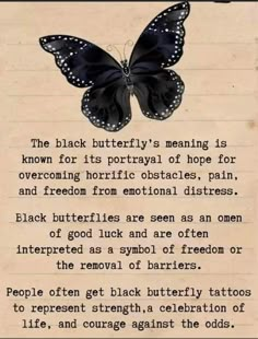 a poem written in black and white with a butterfly on it's back side