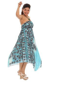 A seaside dinner date with your sweetie calls for a piece that delivers absolute excellence. This silky soft dress is fashioned in a posh peacock print with pressed accordion pleats. A strappy wedge sandal will give this flirtatious frock an extra-feminine finish. 100% polyester Hand wash Summer Silk Pleated Dresses, Turquoise Halter Neck Spring Dress, Seaside Dinner, Maxi Halter Dress, Accordion Pleats, White Halter Dress, Peacock Print, Soft Dress, Strappy Wedges