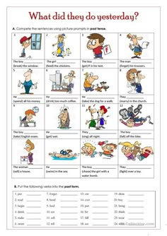 the worksheet for what did they do today? with pictures and words on it