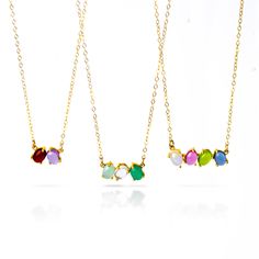 Looking for a minimal way to show off your birthstone, your children's birthstones, or that of a significant other? We've added this prong set oval birthstone connector necklace to our birthstone collection to do just that! Whether you are looking to layer your own birthstone with other necklaces, or you want to create a meaningful but minimal necklace to carry your children, this necklace design is perfect! This necklace can be made with 1, 2, 3, 4, 5, or 6 birthstones. Birthstones can be arran Nickel-free Jewelry For May Birthstone Birthday, Nickel-free May Birthstone Necklace For Birthdays, Adjustable Gemstone Jewelry For Birthday, Adjustable Gemstone Jewelry For Birthdays, Minimalist Birthstone Charm Necklaces For Mother's Day, Minimalist Birthstone Necklaces For Mother's Day, Minimalist Birthstone Charm Necklace For Mother's Day, Dainty Nickel-free Birthstone Necklace As Gift, Minimalist Sterling Silver Birthstone Necklace For Mother's Day