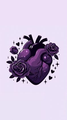 a drawing of a heart with roses and stars on the side, as well as hearts