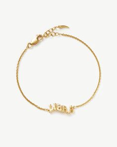 Zodiac Bracelet - Libra 18ct Gold Plated Vermeil/Libra. Show Off Your Zodiac Sign with a Personalized Bracelet Sent from the Stars. For Those Born Between September 23Rd - October 22Nd, the Retro-Inspired, Playful Font is Curved to Sit on Your Wrist, Paired with a Simple Chain. The Perfect Gift for Any Libra Signs in Your Life. Metal: 18Ct Recycled Gold Plated Vermeil on Recycled Sterling Silver Total Length: 185 mm Weight: 3. 05 g Pendant Height: 7. 3mm, Width: 16. 1mm this Piece is Handcrafted Libra Signs, Personalised Bracelet, Mixed Metal Bracelets, Solid Gold Bracelet, Trending Bracelets, Simple Chain, Zodiac Bracelet, Trending Necklaces, Mixed Metal Jewelry