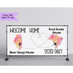 a welcome home sign with the names of cities