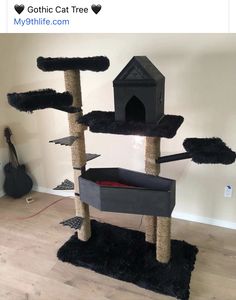 a cat tree that has been made to look like it is in the middle of a room