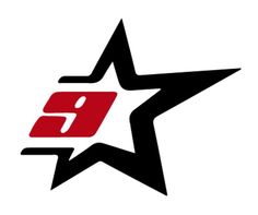 the star logo is black and red with a large white star on it's left side