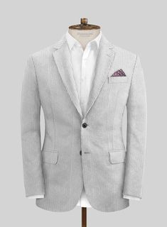 If you're all about switching up your style every day, you absolutely need to check out our Gray Seersucker Suit. Crafted from pure cotton with breathable seersucker fabric, it ensures you stay as cool as a cucumber even when the weather cranks up the heat. Flaunting stylish vertical stripes in shades of gray and white, this suit guarantees that your day is nothing short of fabulous. Whether it's a wedding, the office, a beach bash, or a casual hangout, this suit expects to turn heads and ensure Seersucker Groomsmen, Green Seersucker Suit, Fitted Gray Three-piece Suit In Suiting Fabric, Red Corduroy Jacket, Seersucker Jacket, Brown Tweed Suit, Harris Tweed Jacket, Beach Bash, Orange Suit