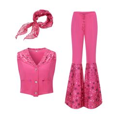 a woman's pink outfit with stars on it