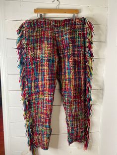 Quilt threaded blanket reworked into pants Waist: 38-41 Outseam: 42 Inseam: 32 Fall Straight Multicolor Pants, Fall Multicolor Straight Pants, Multicolor Festival Pants For Fall, Womens Trousers, May 2024, Quilt Blanket, Trousers Women, Capri Pants, Art Collection