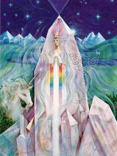 an image of a woman standing next to a unicorn