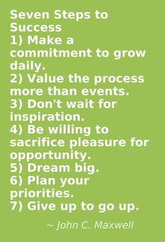 a green poster with the words seven steps to success