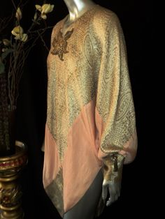 FINAL SALE 1920s Bellasoiree Original Art Deco 1920s Egyptian Revival Fashion, Vintage Embellished Evening Blouse, 1920s Womens Shawl, 1920s Beaded Shawl, Luxury Beaded Vintage Outerwear, 1920s Outfits, Gold Lame, 1920s Art Deco, Silk Taffeta