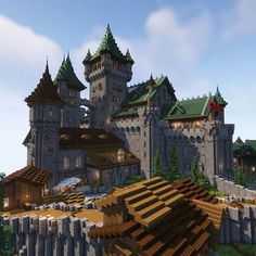 Minecraft Medieval Blueprints, Large Minecraft Castle, Minecraft Medieval Castle Ideas, Minecraft Castle Base Ideas, Minecraft Castle Exterior, Minecraft Mountain Castle Ideas, Minecraft Viking Castle, Minecraft Hilltop Castle, Minecraft Abandoned Castle