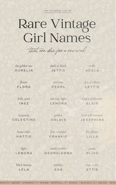 the cover of rare vintage girl names