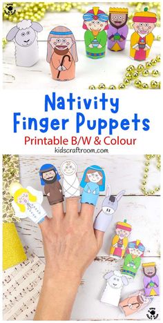 the nativity finger puppets are made with paper and glue