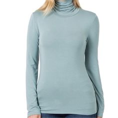 Blue Grey Fitted Mock Neck Long Sleeve Top. 95% Rayon 5% Spandex Light Blue Tops For Winter Layering, Blue Turtleneck Tops For Layering, Spring Blue Turtleneck Top, Blue Turtleneck Top For Spring, Casual Blue Turtleneck Top, Mock Neck Shirt, Mock Neck Long Sleeve, Neck Shirt, Shirt Color