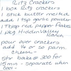 a handwritten note from a child about crackers