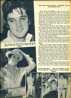 an old newspaper article with photos of elvis presley and other people in the back ground