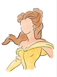 a drawing of a woman wearing a yellow dress with her hair blowing in the wind