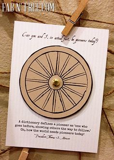 a card with an image of a wheel on it