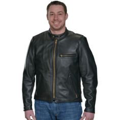 Men's Traditional 50s and 60s Classic Leather Motorcycle Jackets by Vanson Back In 1974, Motorcycle Leather Jacket, Motorcycle Jackets, Fire Designs, Yellow Interior, Riding Jacket, Nape Of Neck, Motorcycle Leather, Cafe Racers