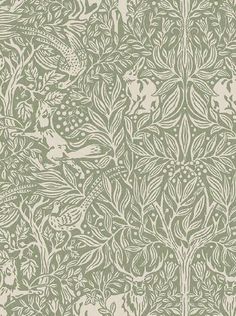 a green and white wallpaper with birds on it