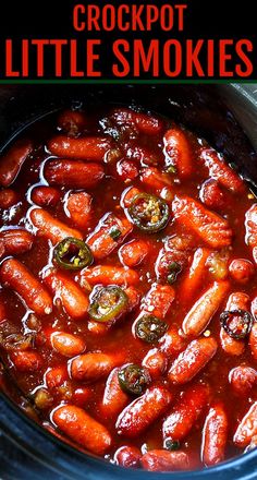 crockpot little smokies with peppers and jalapenos in the slow cooker