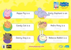 peppa pig is an elephant and other animals are in the same place on this poster