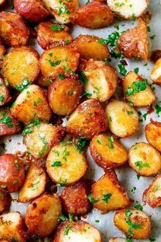 roasted potatoes with parsley on top