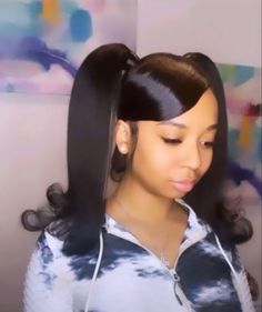 Two Pigtails With Swoop, Barbie Pigtails Hairstyle, Swoop Hairstyles Ponytail, 2 Slick Back Ponytail, 2 Barbie Ponytails, Swoop Two Ponytails, Double Ponytail Hairstyles Black Women, Pigtails With Swoop, Barbie Pigtails