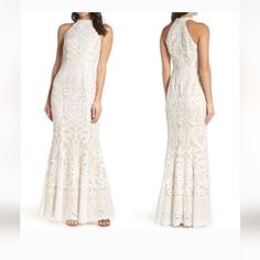 New. Gorgeous Lace Pattern. Would Make A Beautiful Formal Or Wedding Dress!! Zipper Back. Smoke-Free Home. Please Feel Free To Ask Any Questions Approx Ptp-17" Approx Waist-16" Approx Length-62" Elegant Spring Gown With Intricate Embroidery, Elegant Floral Embroidered Maxi Dress For Wedding, Elegant Floral Embroidered Bridesmaid Gown, Fitted Embroidered Bridesmaid Dresses, Embroidered Fitted Bridesmaid Dresses, Bridesmaid Dresses With Embroidered Fitted Design, Fitted Embroidered Dresses For Bridesmaids, Spring Fitted Gown With Scalloped Lace, Fitted Gown With Scalloped Lace For Spring