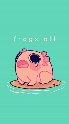 a pink pig sitting on top of a blue surface with the words frogxlott