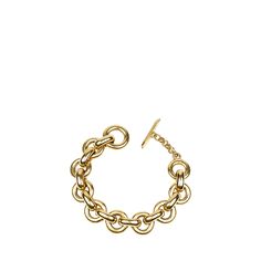 Ben-Amun chain-link bracelet. 24-karat gold electroplating. Toggle clasp. Made in USA. Gold-tone Metal Bracelet With Toggle Clasp, Yellow Gold-plated Bracelet With Toggle Clasp, Yellow Gold Plated Bracelet With Toggle Clasp, Gold Luxury Chain Ring, Elegant Gold-plated Chain Bracelet With Toggle Clasp, Modern Gold Chain Ring With Oval Link, Gold Chain Bracelet With Toggle Clasp And Rectangular Links, Luxury Chain Link Charm Bracelet, Luxury Gold-tone Chunky Chain Bracelet